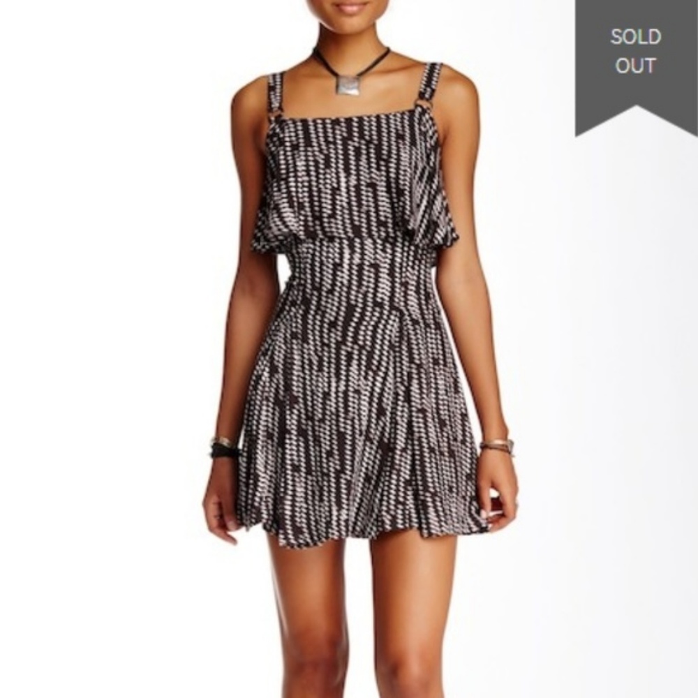 FP Black Paper Flower Print Mini Pleat Dress